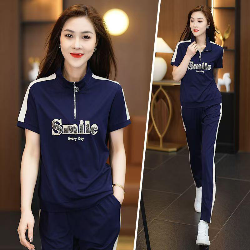 Trendy Summer Sweatshirt & Sportswear Set for Middle-Aged Moms - Loose, Slimming Casual Two-Piece 2025