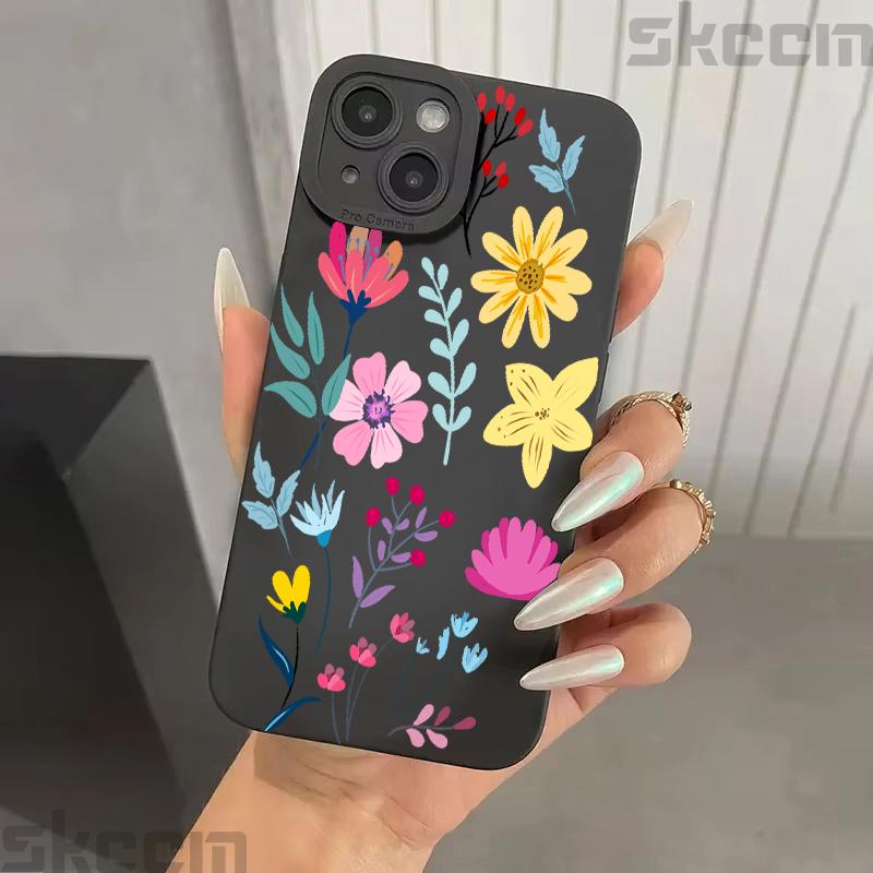 Colorful Flowers Strawberry Silicone Case For Samsung Galaxy S25 S24 S23 Ultra S22 S21 Plus S20 FE A55 A54 A15 A35 Soft Cover