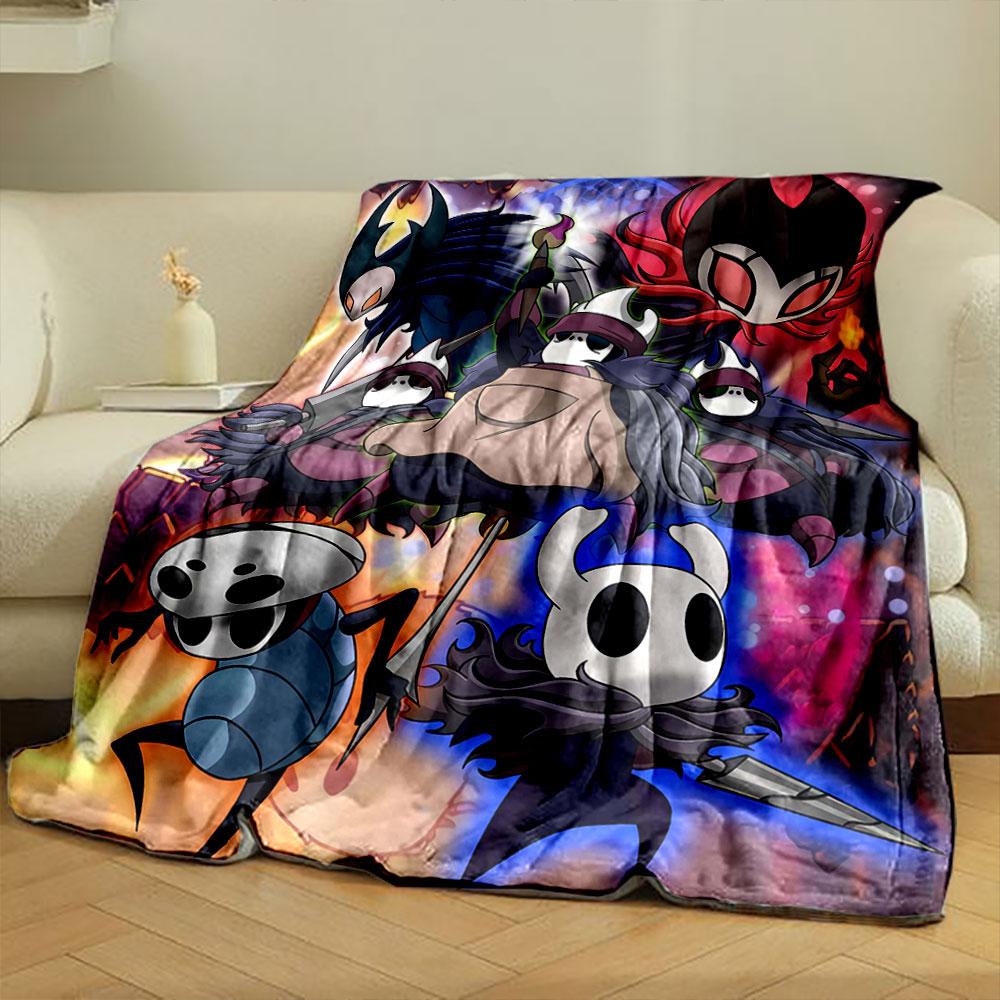 Stylized Hollow Knight characters with vibrant colors and dynamic poses. for all seasons blanket lunch break throw gift