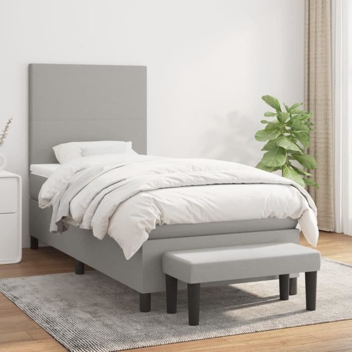 3136413 vidaXL Lit à sommier tapissier avec matelas Gris clair 100x200cm Tissu