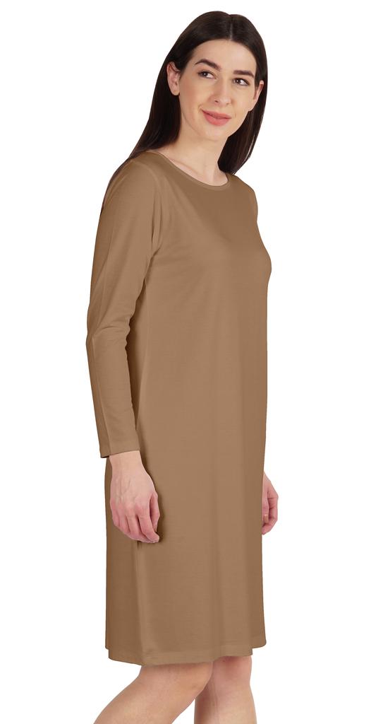 Inkmeso Knee Length Plain Dress Long Sleeve Boat Neck Tshirt Dress For Women