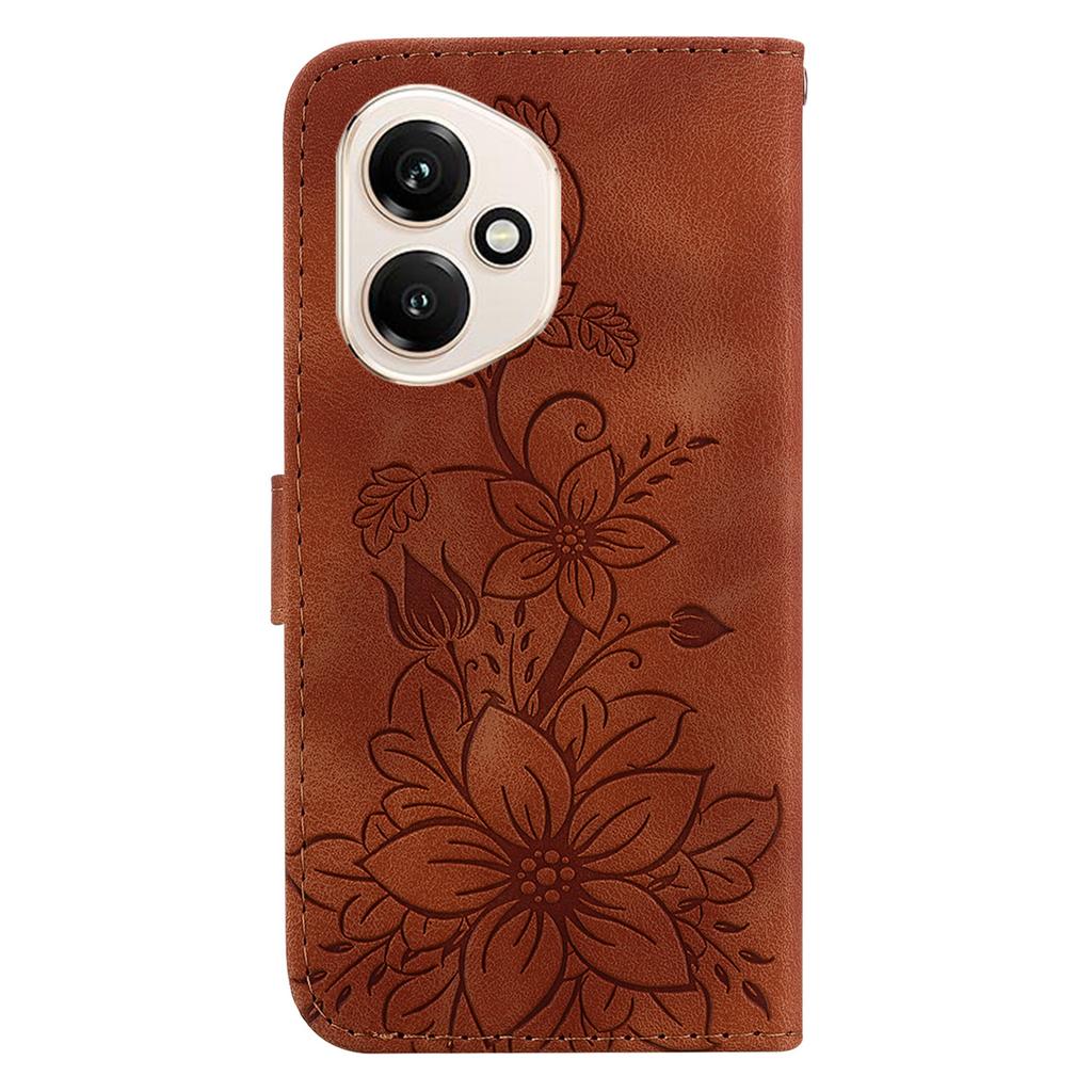 For Honor 400 5G (Global) Stand Case Lily Flower Imprint Leather Phone Cover with Wrist Strap