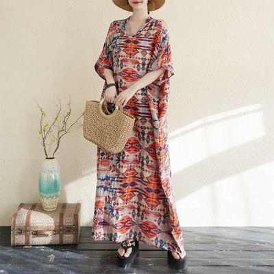 Летнее цветное дорожное платье с V-образным вырезом в стиле ретро, длинная юбка, хлопок-лен