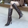 Autumn and Winter 2025 New Pointed Brown Fashionable Retro Design Sense Niche But Knee Knight Boots Pant Tube Boots