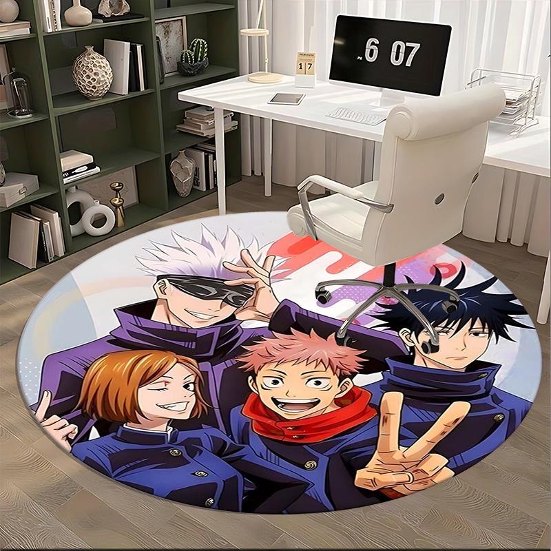 Jujutsu Kaisen, Стулья с персонажами аниме, Коврик под стул, Круглый ковер, Ковер для офиса, Нескользящий, Подходит для гостиных, спален, Декор1205804a