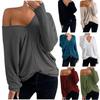 Women Fashion Casual Solid V-Neck Loose Long Sleeve T-shirt Top Blouse Pullover