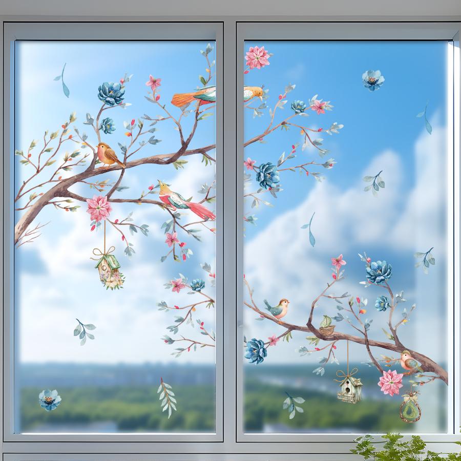 1Pcs Watercolor Colorful Flowers Self Adhesive Windows Stickers For Living Room Decor Bedroom Decoration Kids Room Glass Decals