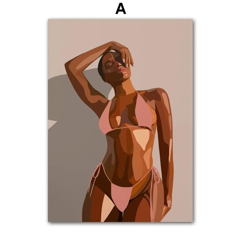 Sunny Holiday Bikini Black Woman Fashion Girl Wall Art Canvas Painting Posters Living Room Decorative Print Wall Pictures Home