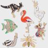 Брошь-животное со стразами: Корсажная булавка «Рыба, Кенгуру, Пчела, Улитка, Фламинго, Олень, Ленивец»