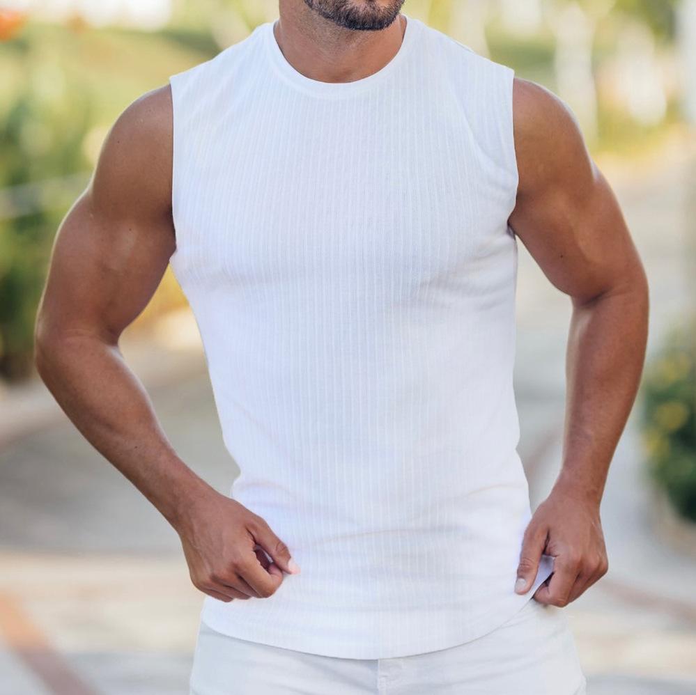 Мужской летний жилет для фитнеса с вертикальными полосками, повседневный спортивный топ без рукавов для бега