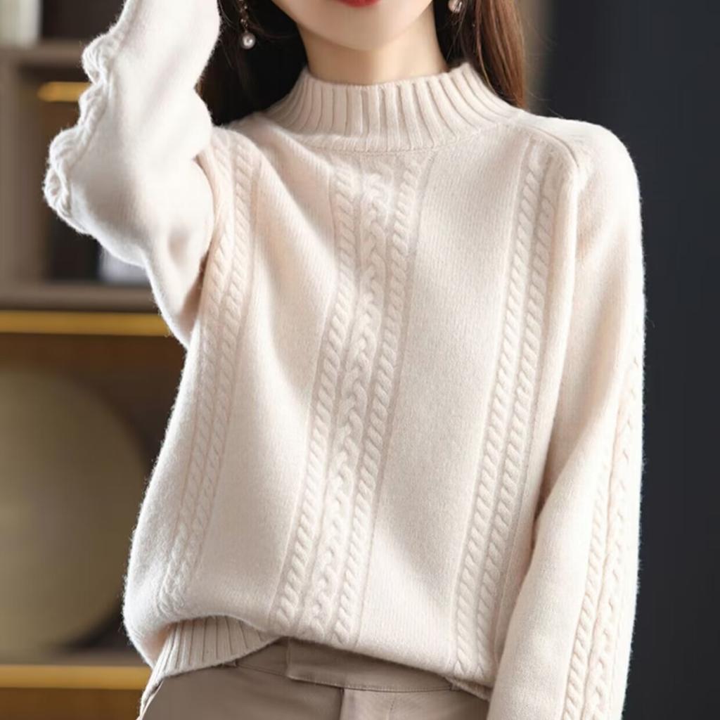 Свитер с высоким воротом, женский, однотонный, повседневный, с длинным рукавом, зимний, ленивый, с жареными вставками из теста, пуловер