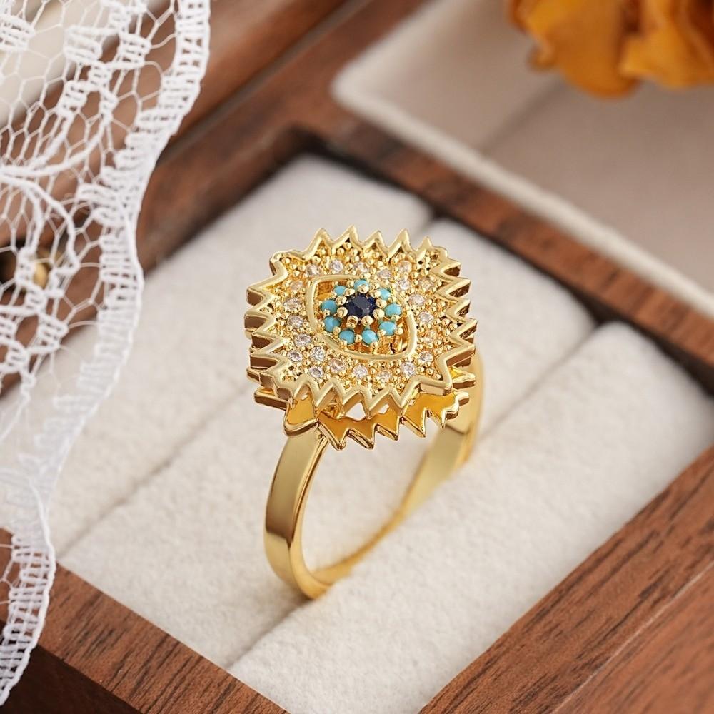 Jewelry Rotatable Devil's Eye Ring Pleated Devil's Eye Vintage Zircon Luxury Ring Exaggerated Copper Opening Finger Ring Girls