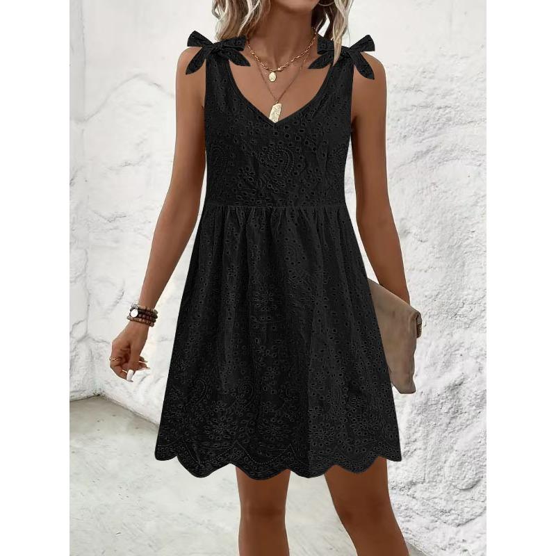 Женское летнее платье-комбинация с жаккардовой вышивкой, темпераментное платье без рукавов с V-образным вырезом и открытыми плечами