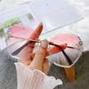 Frameless Polygonal Diamond-set Flowers Sunglasses Women Round Face Big Face Irregular Sunglasses Women