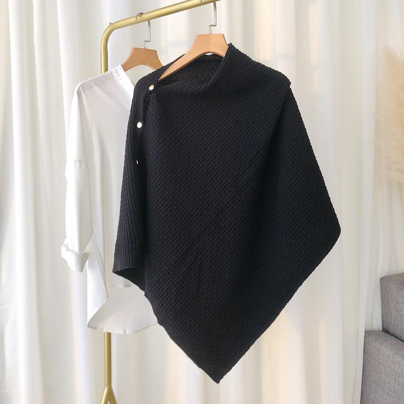 New Spring Women'S Knitted Scarf Shawls Knit Pashmina With Button Vest Solid Cashmere Shawl Wraps Bufandas Mujer Ponchos Cape