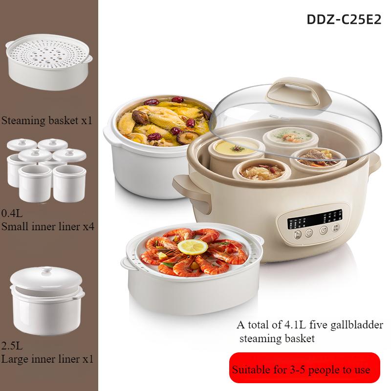 220V 2.5L Slow Cooker Baby Supplement Machine Mini Bird's Nest Stew Pot White Porcelain Waterproof Stew Pot