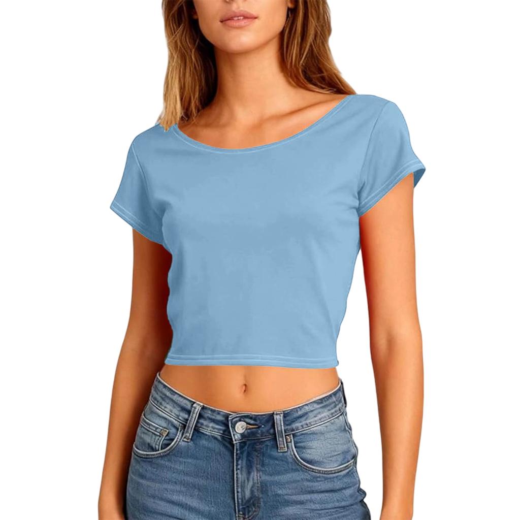 Женские летние облегающие укороченные топы с коротким рукавом, сексуальные футболки с открытой спиной