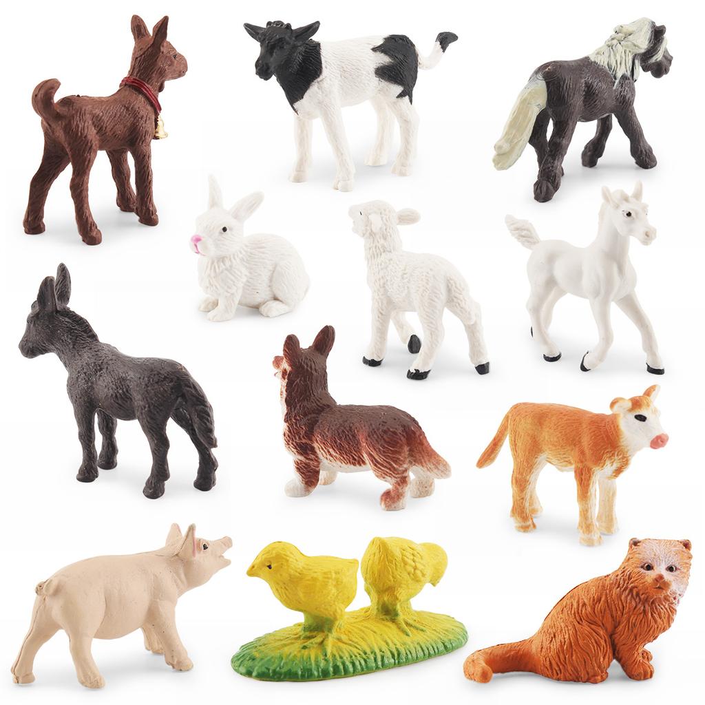 Simulation Farm Poultry Animal Model Cat Dog Pig Goat Donkey Horse Chicken Pasture Cub Scene Ornament Toy