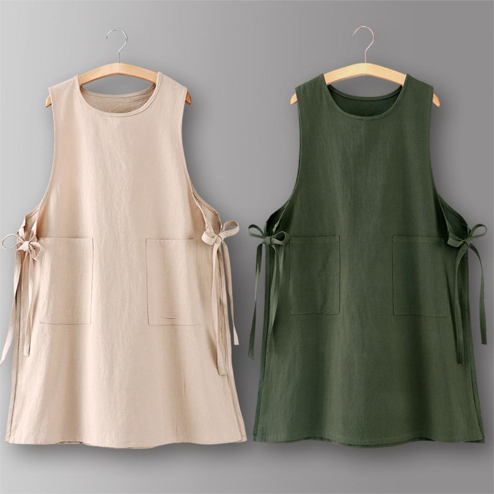 Априон в деревенском стиле с круглым вырезом Хлопковая рабочая одежда для выпечки Одежда для студии Кухонный фартук Цветочный магазин