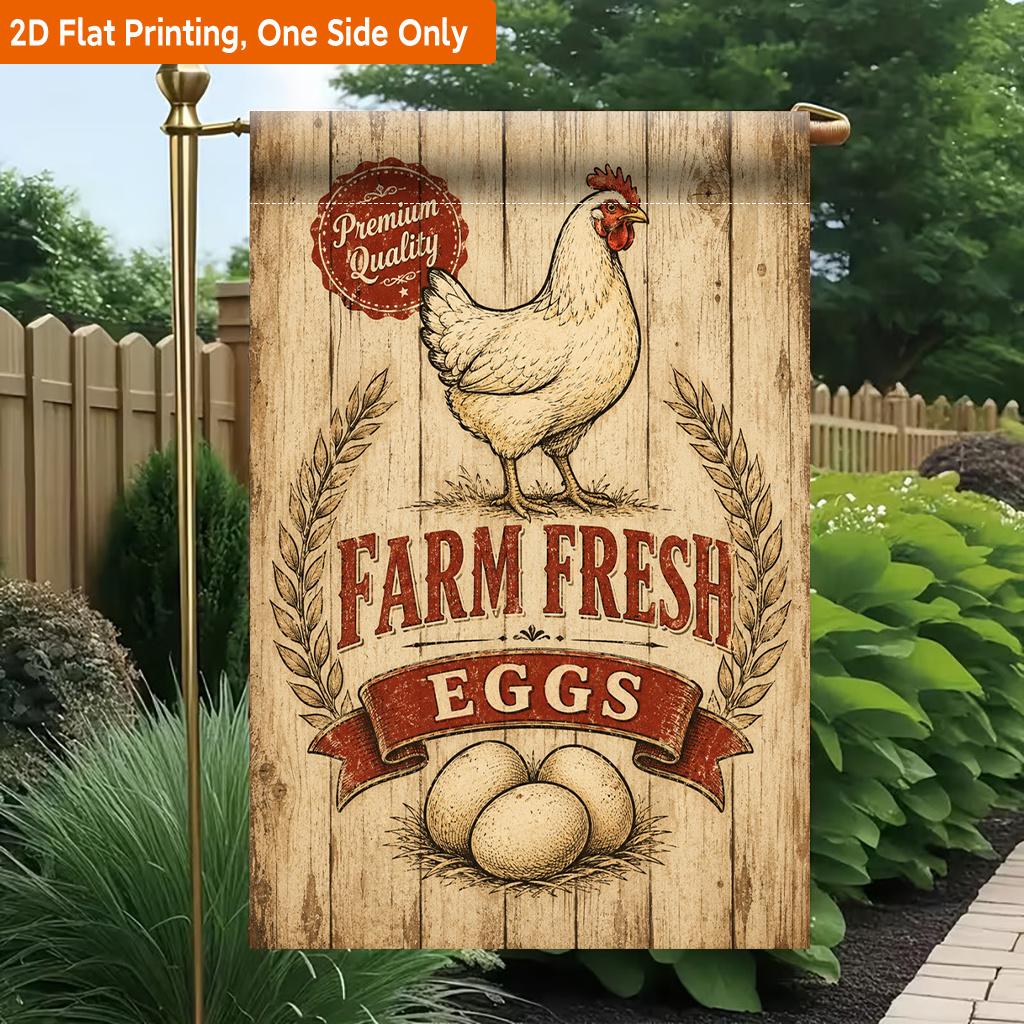 2D Flat, 2D Flat Printing Garden Flag 1pc, Farm Fresh Eggs Poster Durable Single-Sided Print Yard Flag, Garden & Home Holiday Decoration, 29.97x44.96