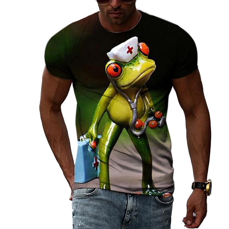 Hip Hop Funny Frog Summer New Men's Personality T-Shirt 3D Printing Creative Trend Short Sleeve Fashion Casual Round Neck Shirt