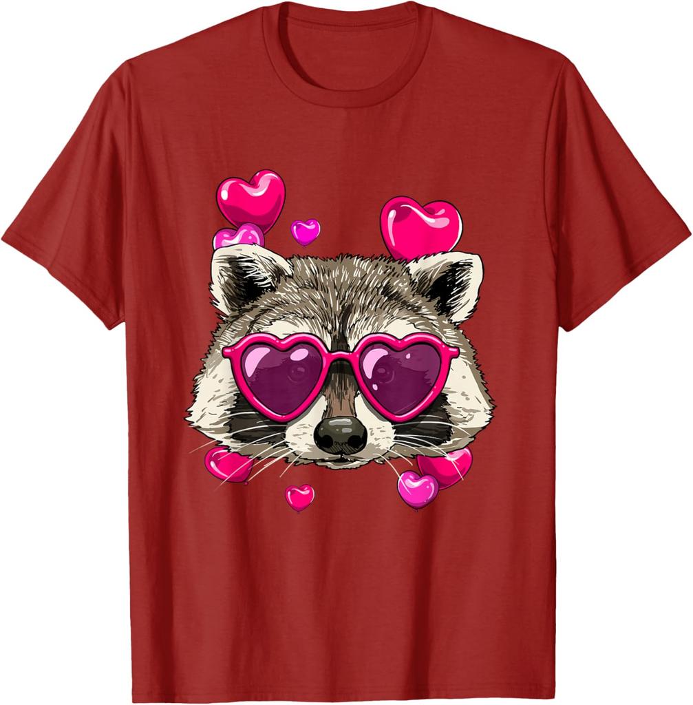 Raccoon With Heart Sunglasses Valentine Funny Trash Panda Graphic Tee for Men