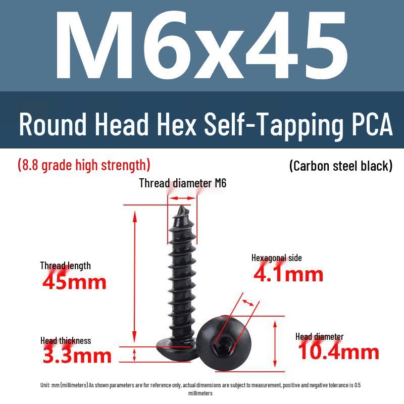 Yigu Высокопрочные черные саморезы с шестигранным углублением, класс прочности 8.8, M2-M6, круглая/плоская головка
