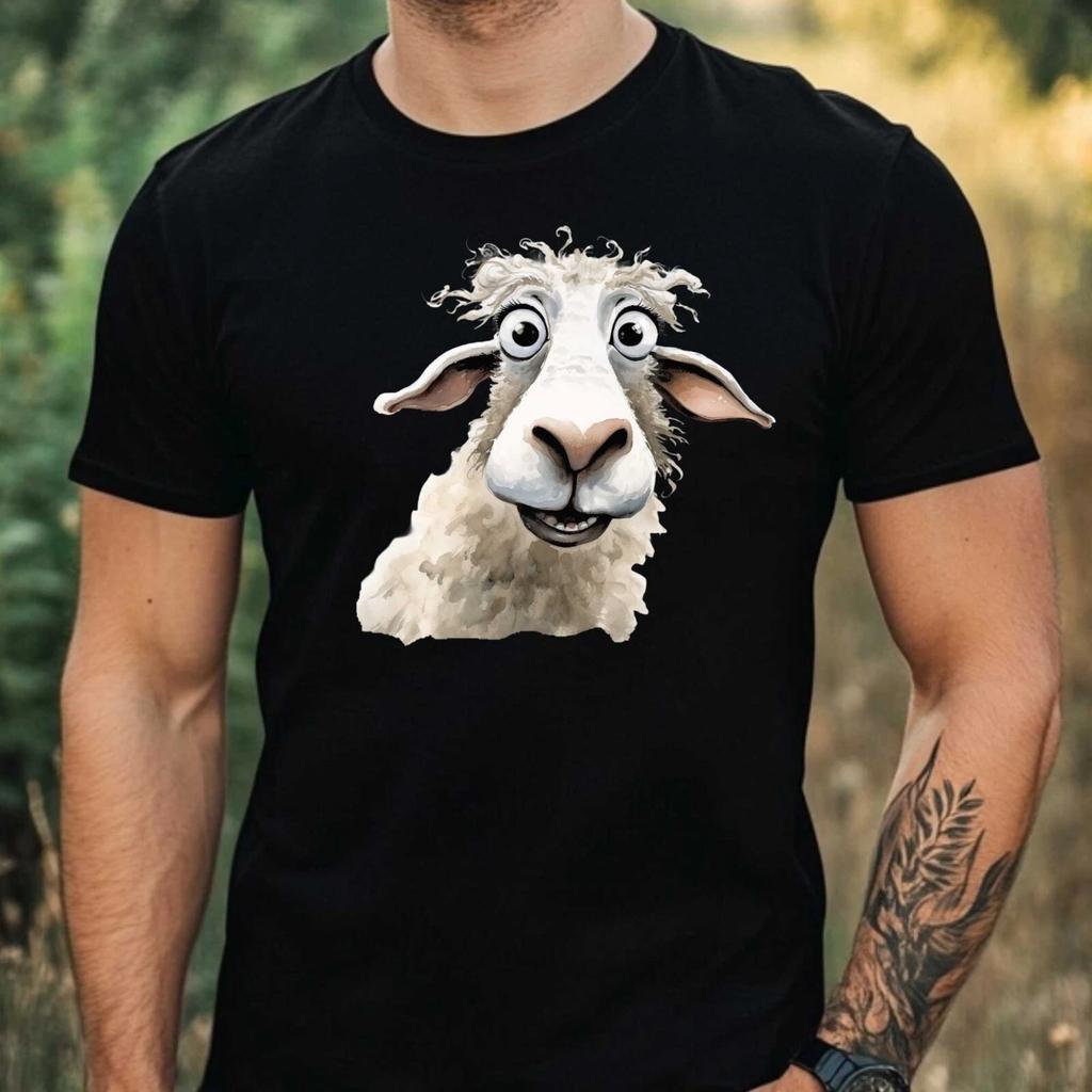 Mens Funny Sheep Face Motif Cotton T-Shirt Size XS to 5XL-