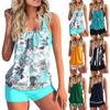 European and American New Swimsuit Women's Sexy Printing Suspenders Split Boxers Large Size Two-piece Set Tankini