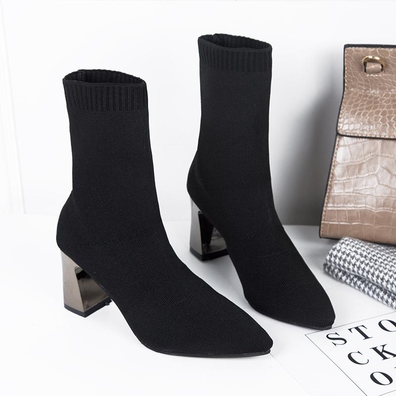 Модные короткие сапоги на квадратном металлическом каблуке, современные сапоги для стриптиза, сексуальные сапоги для ночного клуба, узкие сапоги из шерсти с острым носком