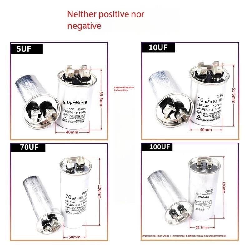 1PCS CBB65 Air Conditioner Compressor Starter Capacitor 450V 5/20/25/30/35/40/45/50/60/70UF