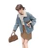Плюшевая Утолщенная Короткая Джинсовая Куртка для Женщин, Зимняя Коллекция 2025, Стильная Хлопковая Шерсть Ягненка.