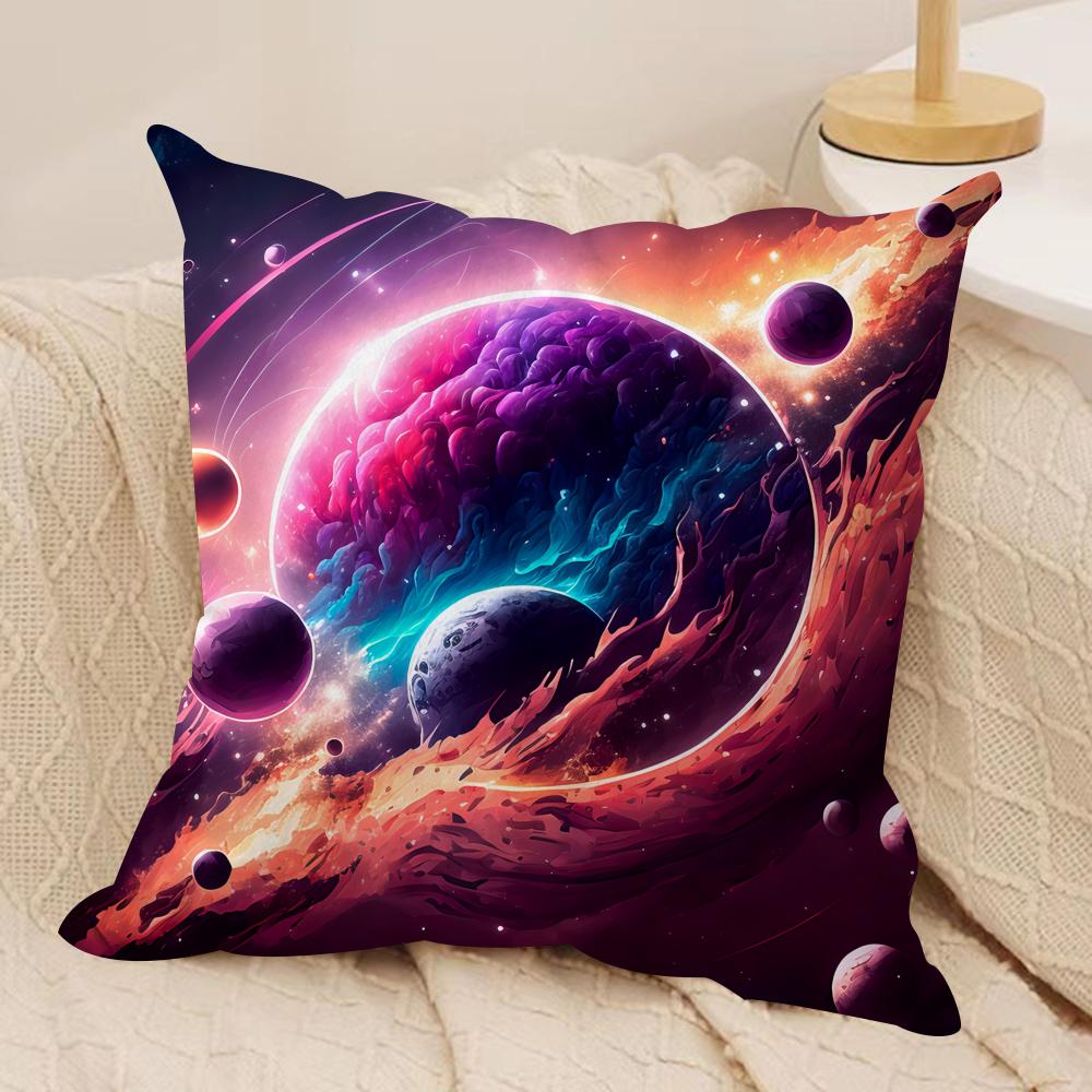 Planet Space Collection Cushion Cover Silky Short Plush Invisible Zipper Dustproof Sofa Pillow Case for Home Decor