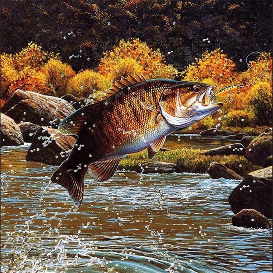 Полный 5D Diy Алмазная картина Рыба Пейзаж Алмазная вышивка Наборы для вышивки крестом Домашний декор Подарки ручной работы