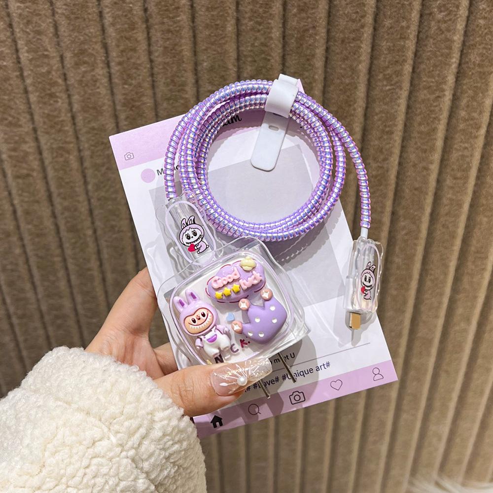 Applicable To Apple Data Cable Protective Cover Charger 18-20W Anti-breakage Winder Cute Flower Animal Advanced INS Style