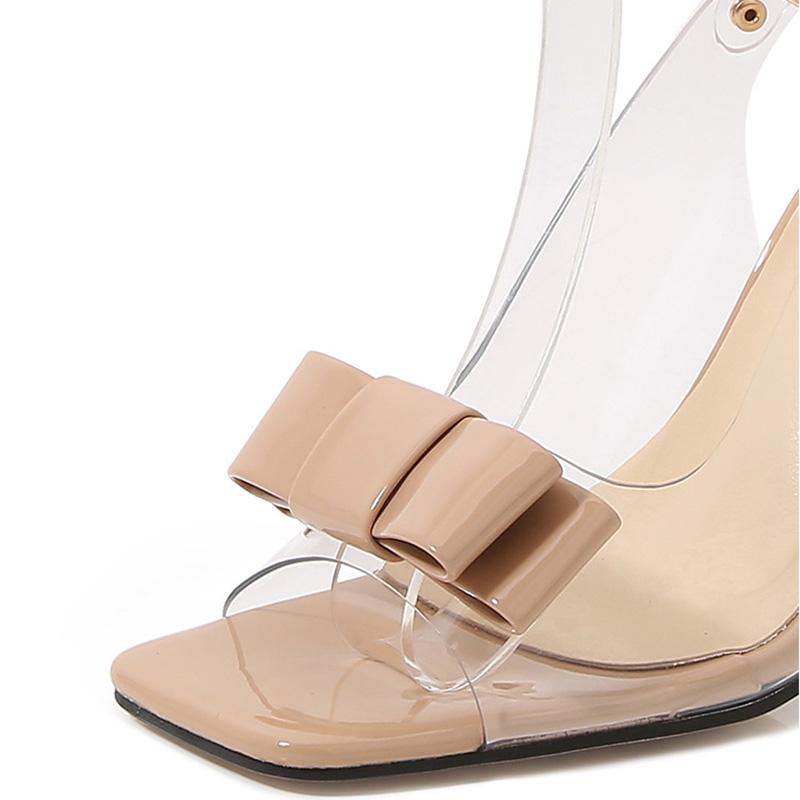Женские сандалии 2023, пикантные прозрачные новые сандалии с открытым носком, верхняя одежда, модные тапочки на каблуке 9 см, WZ