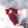 Women Girl Sheep Wool Fingerless Wrist Gloves Half Mitten Exposed Finger Knitted Wool Glove