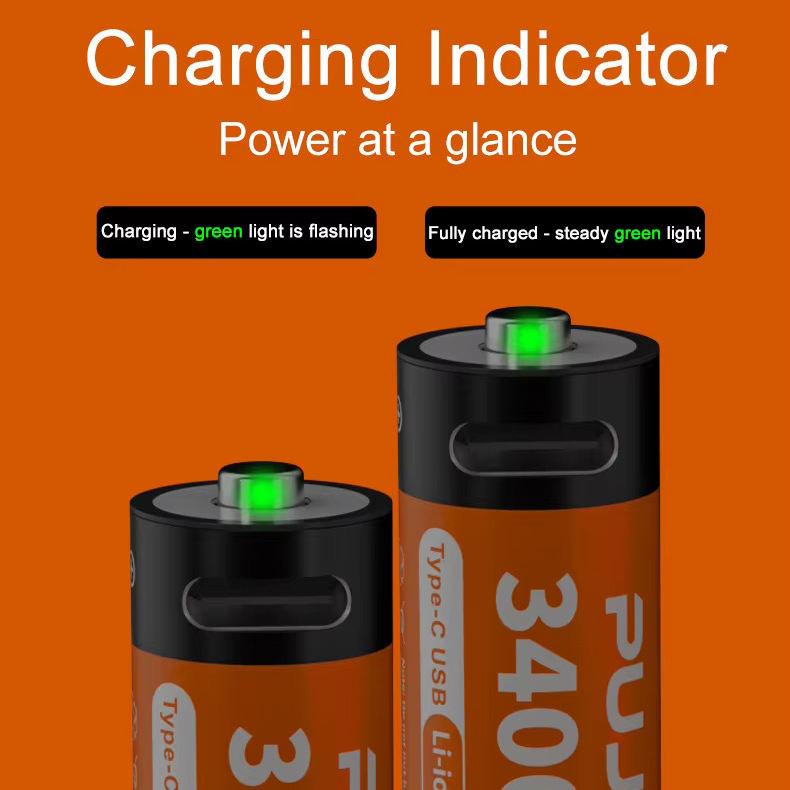 PUJIMAXX AA Rechargeable Batteries, 1.5V, 3400mWh, Type-C USB, 4-Pack