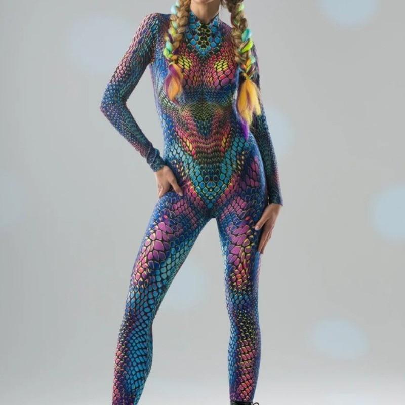 Унисекс 3D Цифровой Цветной Змеиный Леопардовый Узор Животный Принт Комплект Одежды Взрослые Хэллоуин Вечеринка Ролевая Игра Косплей Костюм Карнавал Комбинезон