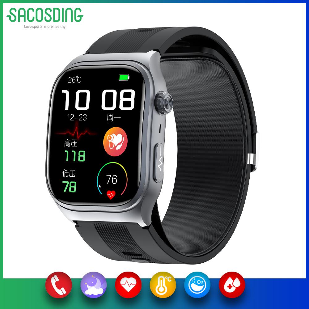 SACOSDING Новый 2,06-дюймовый AMOLED HD-экран Воздушный насос + Баллон Точный тест на истинное артериальное давление Фитнес-трекер Мониторинг ЭКГ BT Call NFC Умные часы