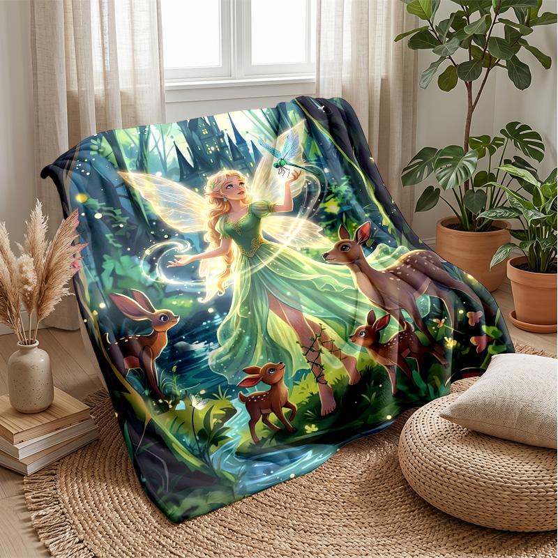 Fairy and Dragon Enchanted Night Theme blanket Lightweight Warm Flannel Blanket Decorative Throw Blanket for Home Decoration