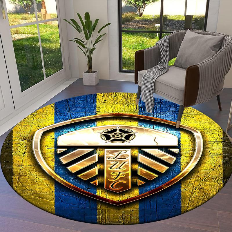 Leeds United Football Club Round Area Rug,Carpet Rug for Living Room Bedroom Sofa Playroom Decor,Non-slip Floor Mat