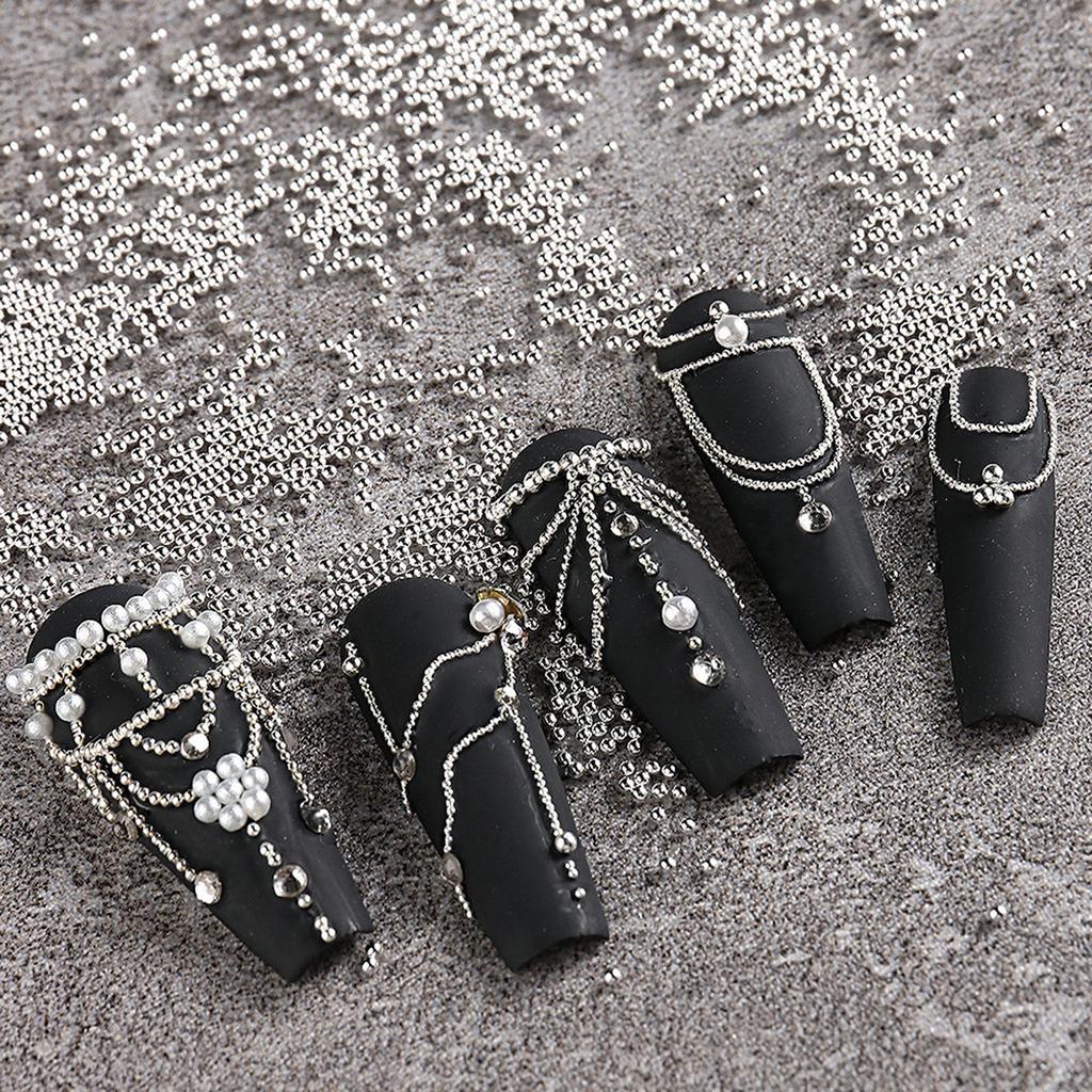 6 Grids 3D Pearl Nail Charms for Acrylic Nails Steel Beads Nail Pearl Mixed Nail Art Craft DIY Nail Decorations