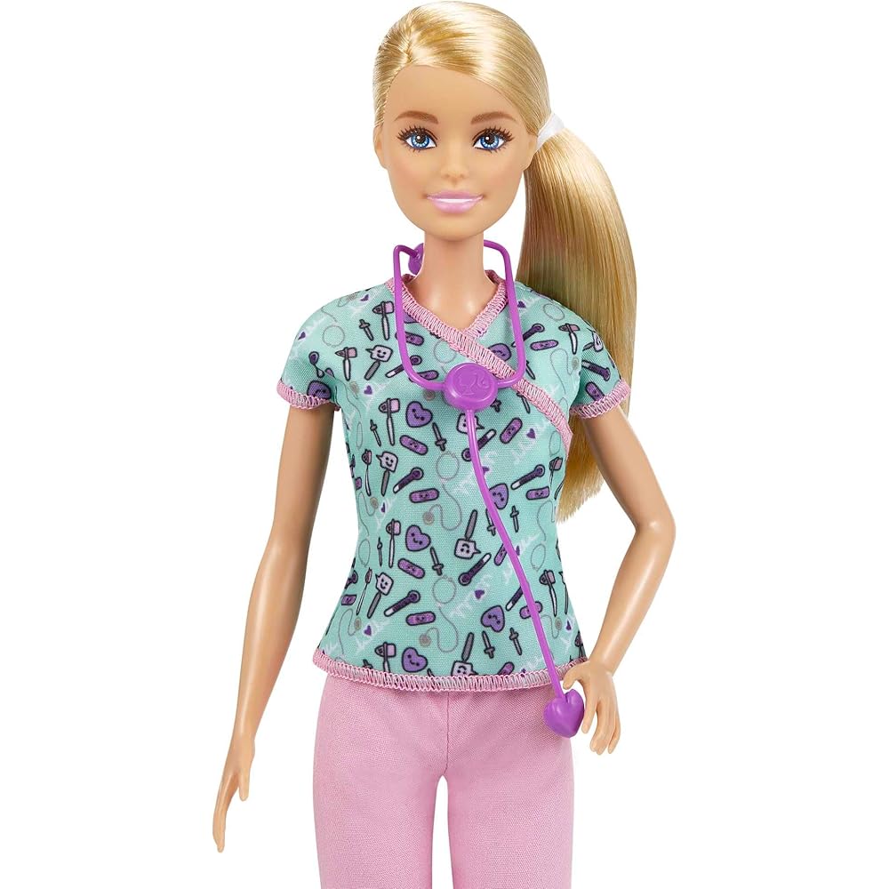 Barbie Barbie and Friends Nurse Dress-Up Doll Playset with House Green for Ages 3+