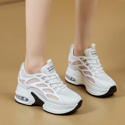 Дышащая летняя обувь, женские модные кроссовки со шнуровкой, увеличивающие рост на 8 см, женские сетчатые брендовые белые туфли