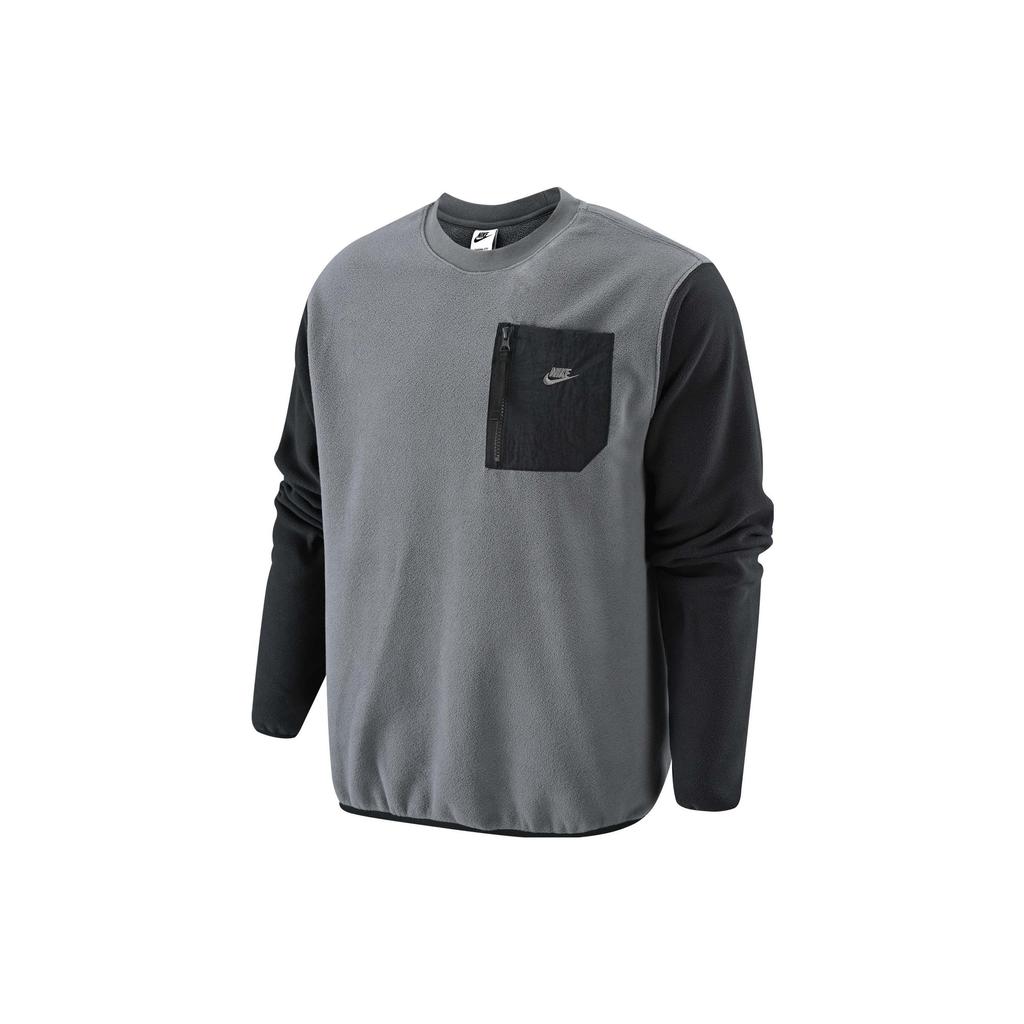 Nike Спортивная флисовая толстовка с принтом логотипа и мужскими топами с передним карманом серого цвета FD2376-068