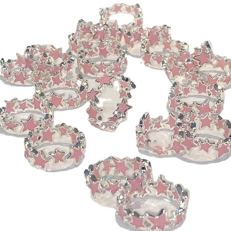 Pentagram-Finger Ring Adjustable Pink White-Star-Open Ring Cute Sweet Cool Jewelry Fashion Star Ring Valentines Day Gift