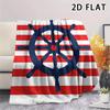 1Pc 2D FLAT Red Stripe Marine Print Flannel Blanket,High quality Comfortable for All Seasons,Home Decor,Warmth and Comfort,Perfect for Christmas Gifts