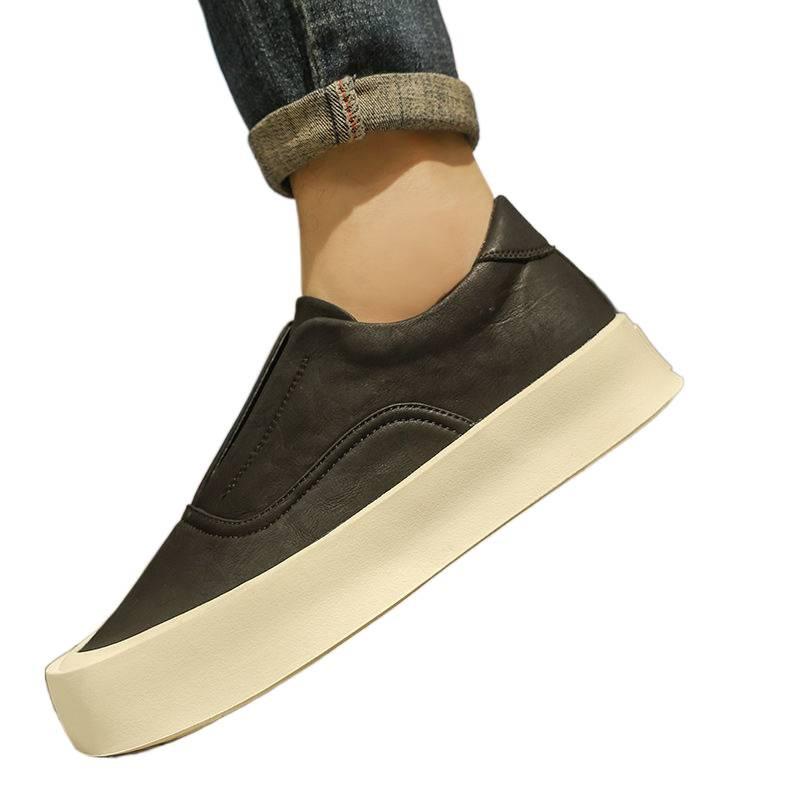 Кожаная обувь мужская осенняя кожаная универсальная высококлассная мужская толстая подошва увеличивает рост досуг бизнес на одной педали белые кеды