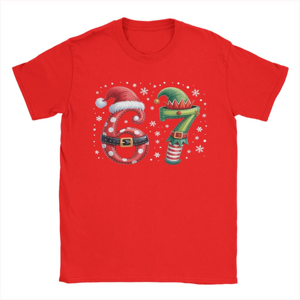 Christmas 67 Meme Six Seven Men T Shirt Novelty Tee Shirt Short Sleeve Round Collar T-Shirts Cotton Summer Tops